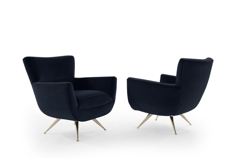 Mid Century Modern Swivel Chairs By Henry Glass In Navy Velvet For Sale At 1stdibs