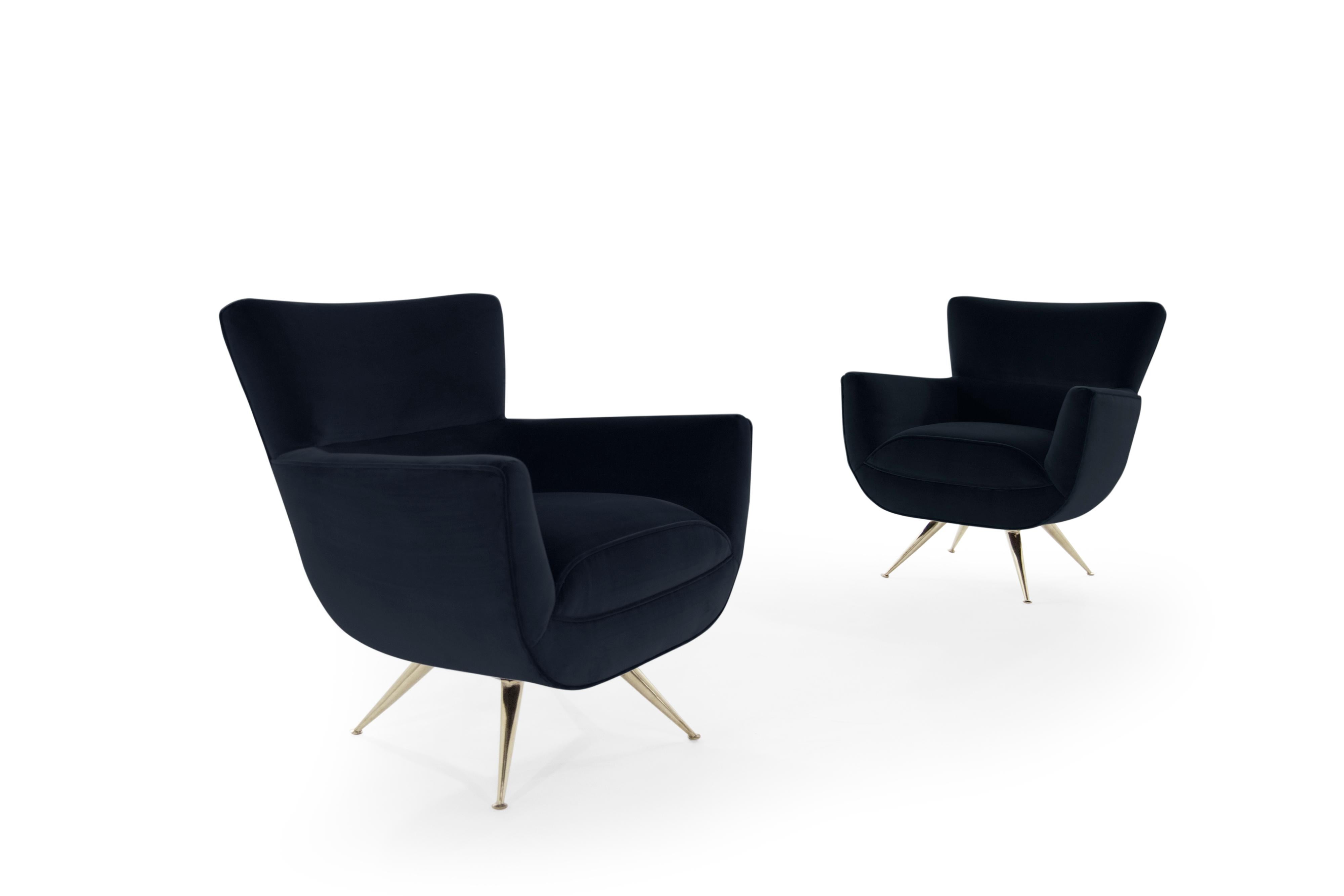 American Mid-Century Modern Swivel Chairs by Henry Glass in Navy Velvet