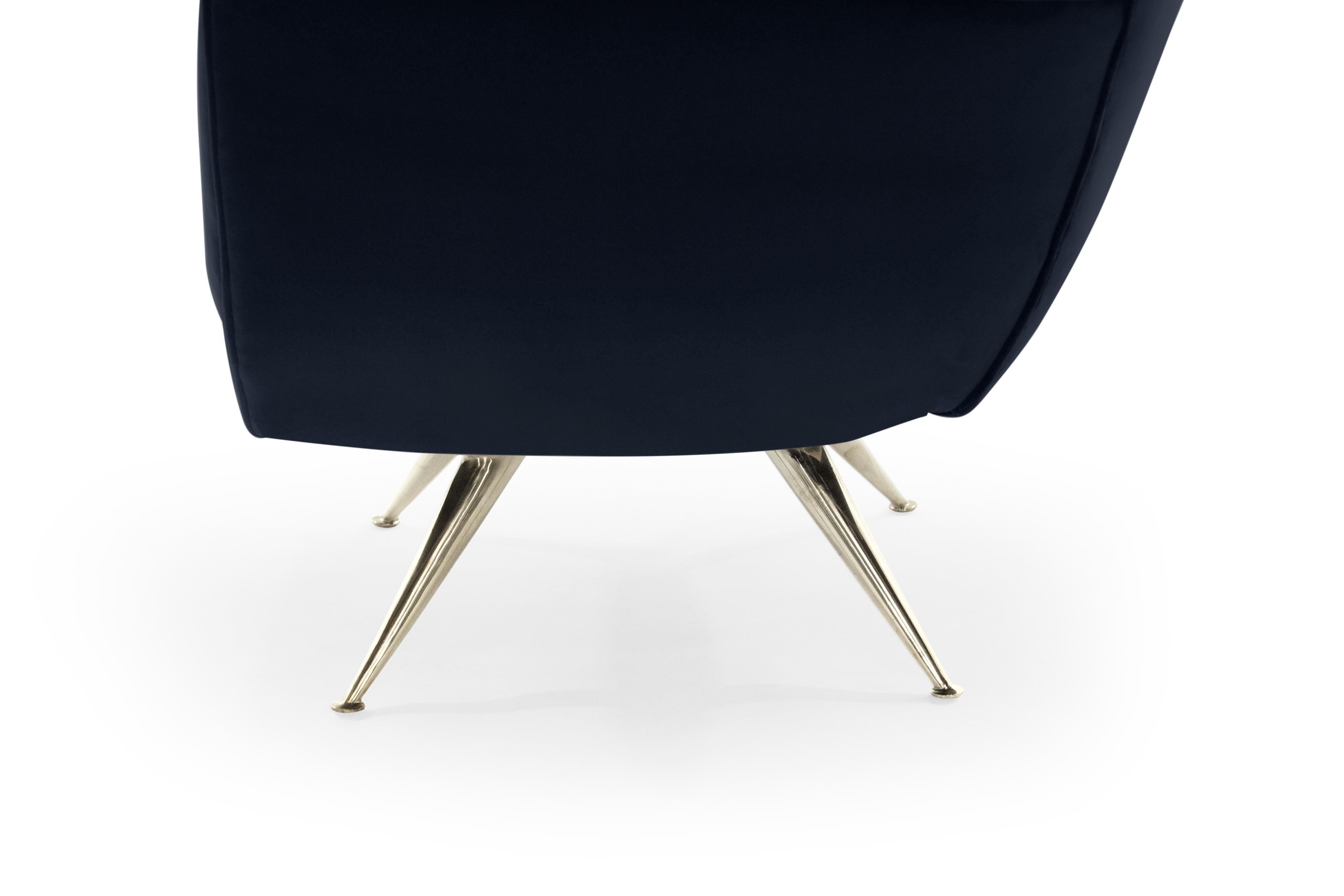 Brass Mid-Century Modern Swivel Chairs by Henry Glass in Navy Velvet