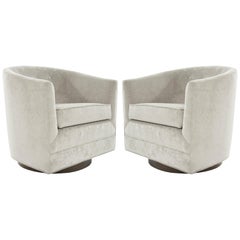 Mid-Century Modern Swivel Chairs in Taupe Velvet