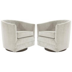 Mid-Century Modern Swivel Chairs in Taupe Velvet