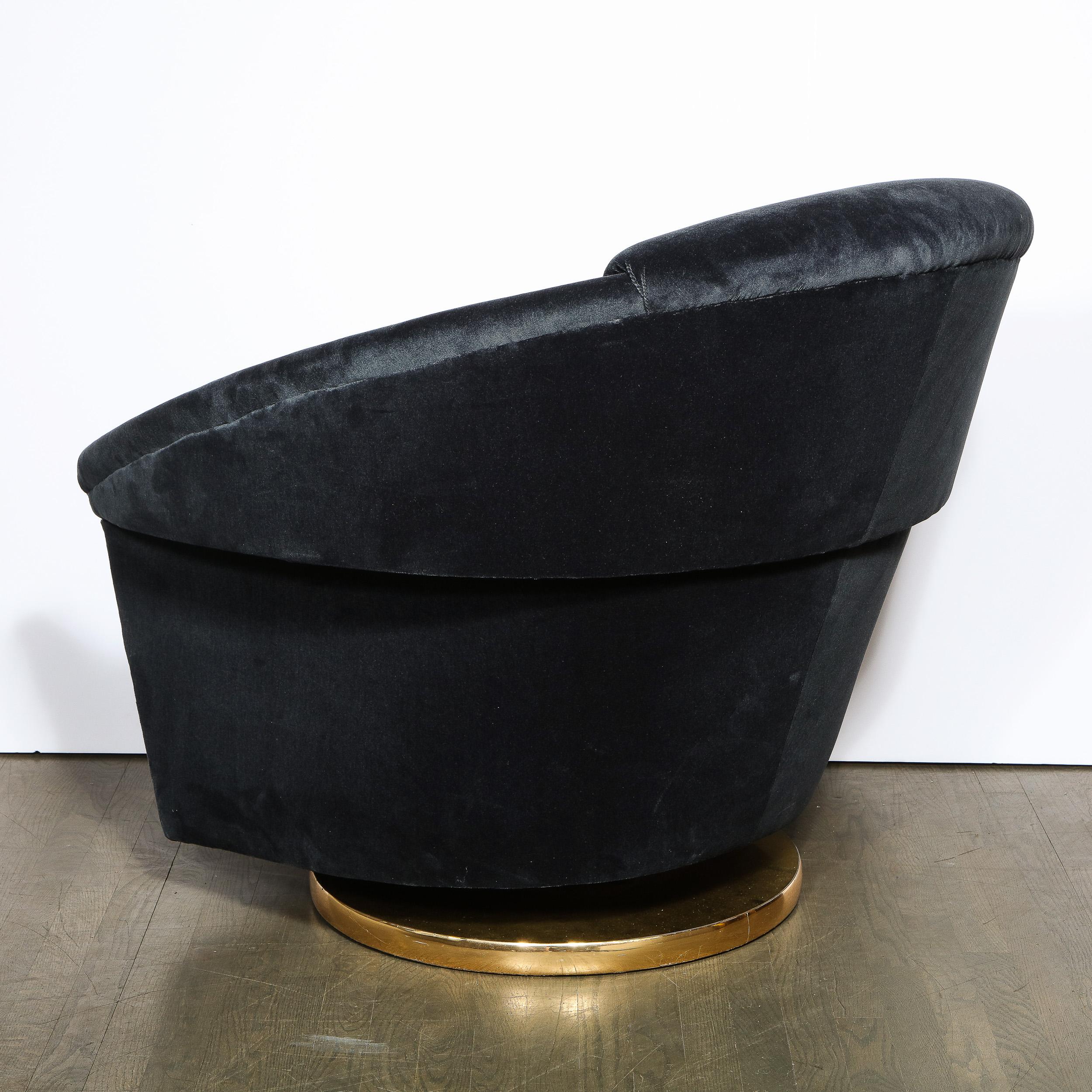 Mid-Century Modern Swivel Club Chair with Brass Wrapped Base in Graphite Velvet 1
