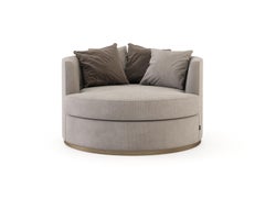 Mid-Century Modern Swivel Empire Armchair Made with Textile and Brass