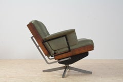 Mid-Century Modern Swivel Lounge Chair in Green Leather and Rosewood, 1960s