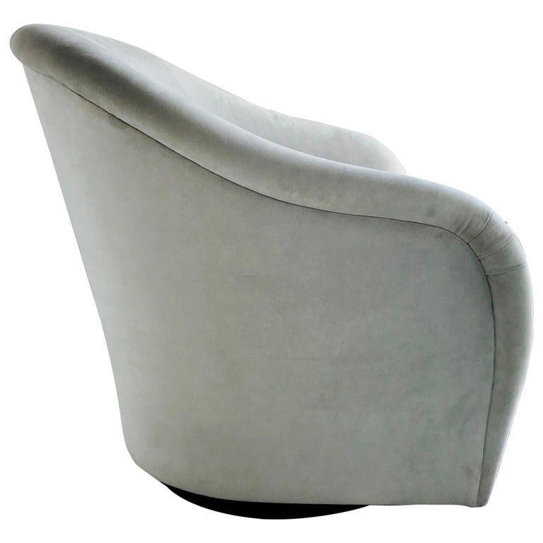 Mid-Century Modern Swivel Lounge Chair in Grey Velvet, 1970s