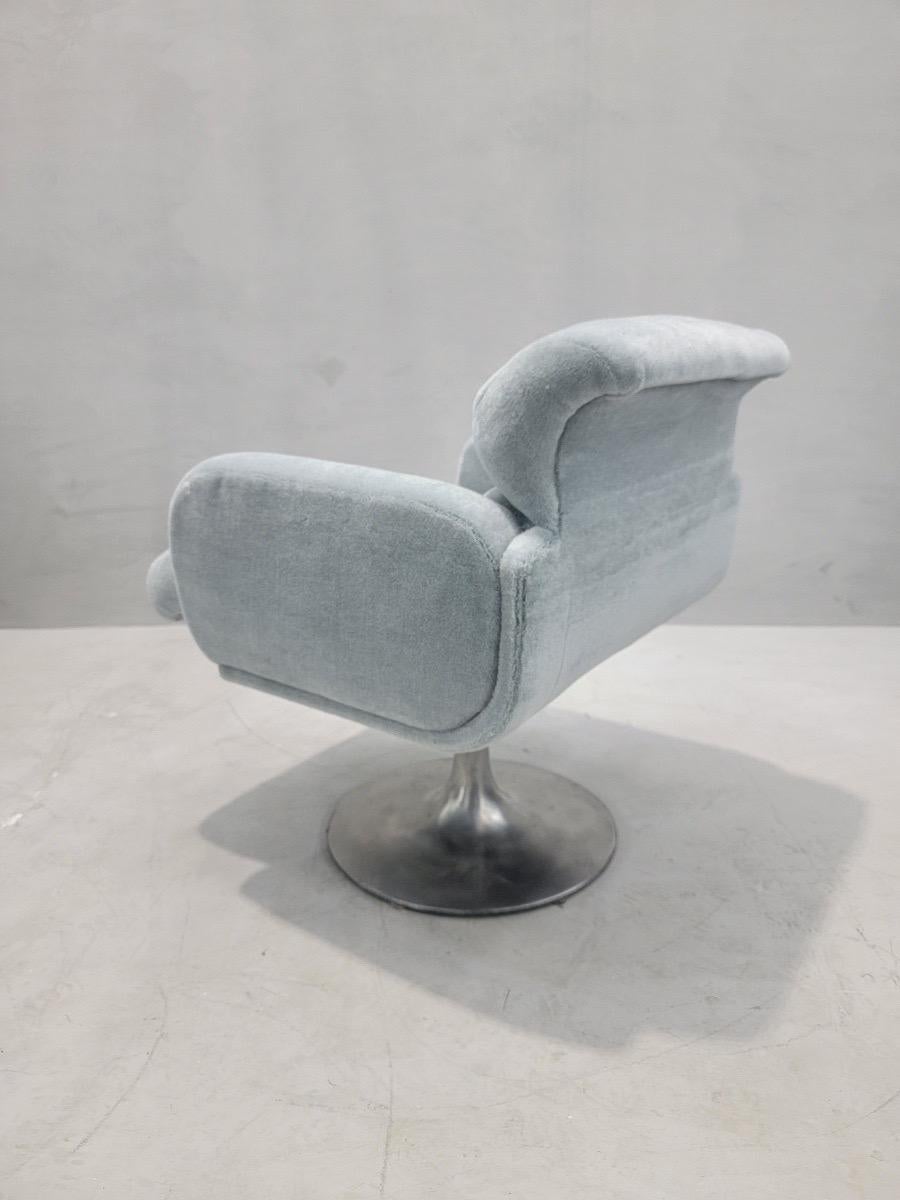 Mid Century Modern Swivel Tulip Base Lounge Chair & Atomic Style Ottoman Stendig Style Newly Upholstered in a High End Plush 