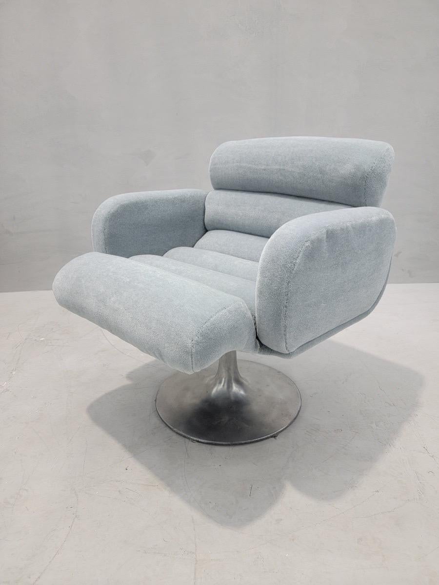 Metal Mid Century Modern Swivel Lounge Chair & Ottoman Stendig Style Newly Upholstered