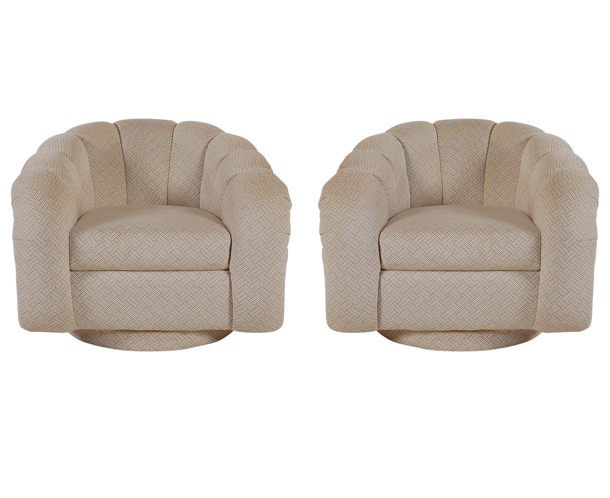 Fabric Mid-Century Modern Swivel Lounge Chairs after Milo Baughman 
