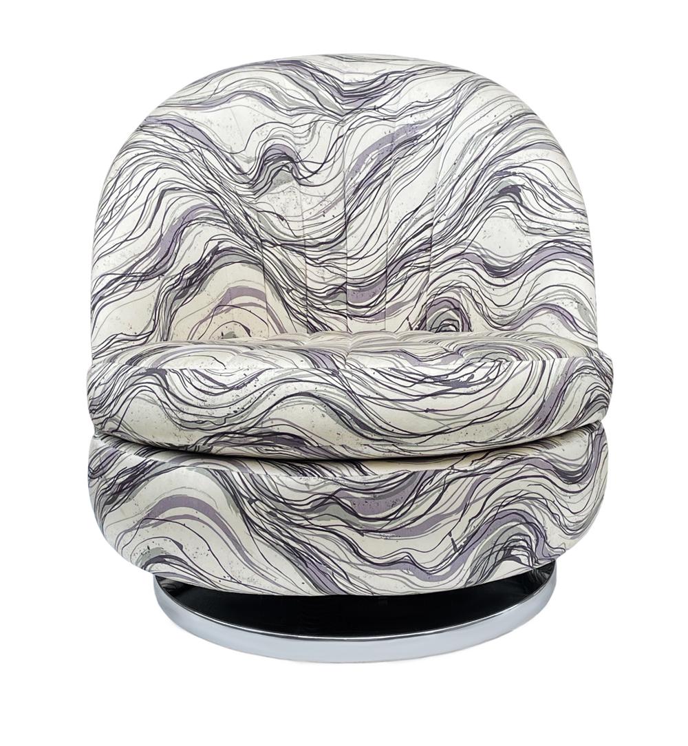 Fabric Mid Century Modern Swivel Lounge Slipper Chairs by Milo Baughman / Thayer Coggin For Sale