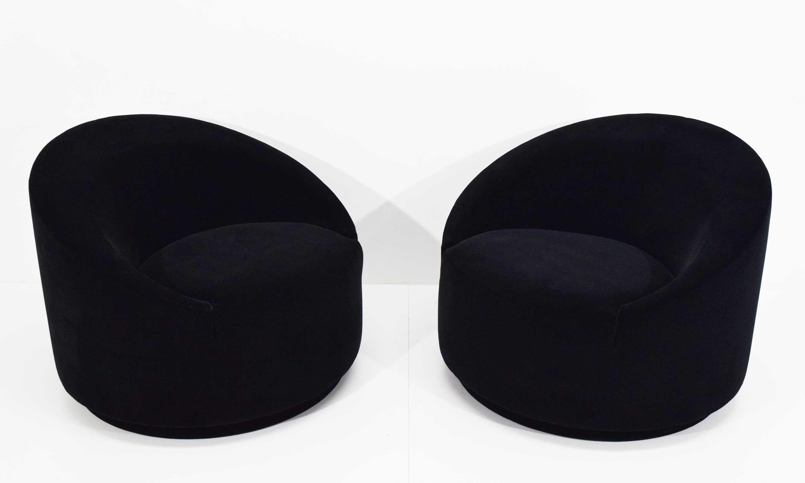 Mid-Century Modern Swivel Tub Chairs in Black Mohair 2