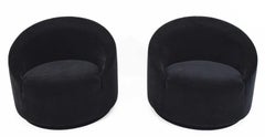 Mid-Century Modern Swivel Tub Chairs in Black Mohair