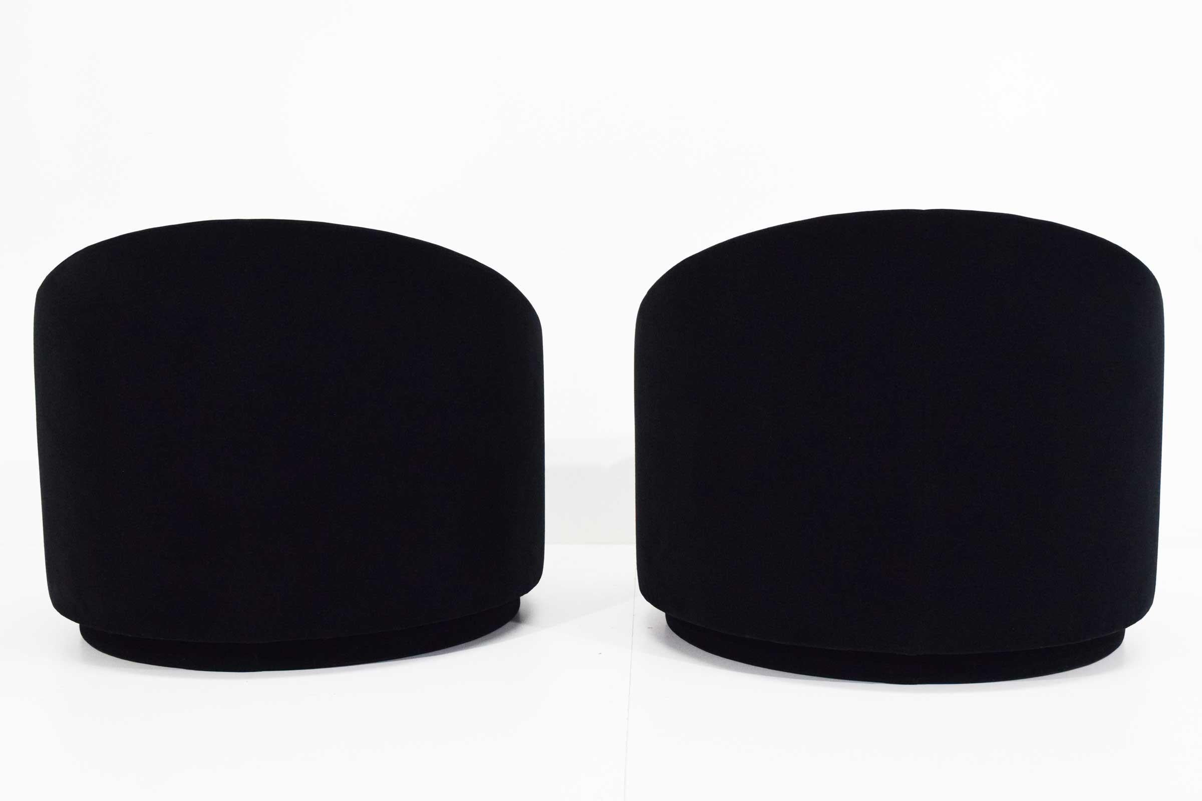 American Mid-Century Modern Swivel Tub Chairs in Black Mohair