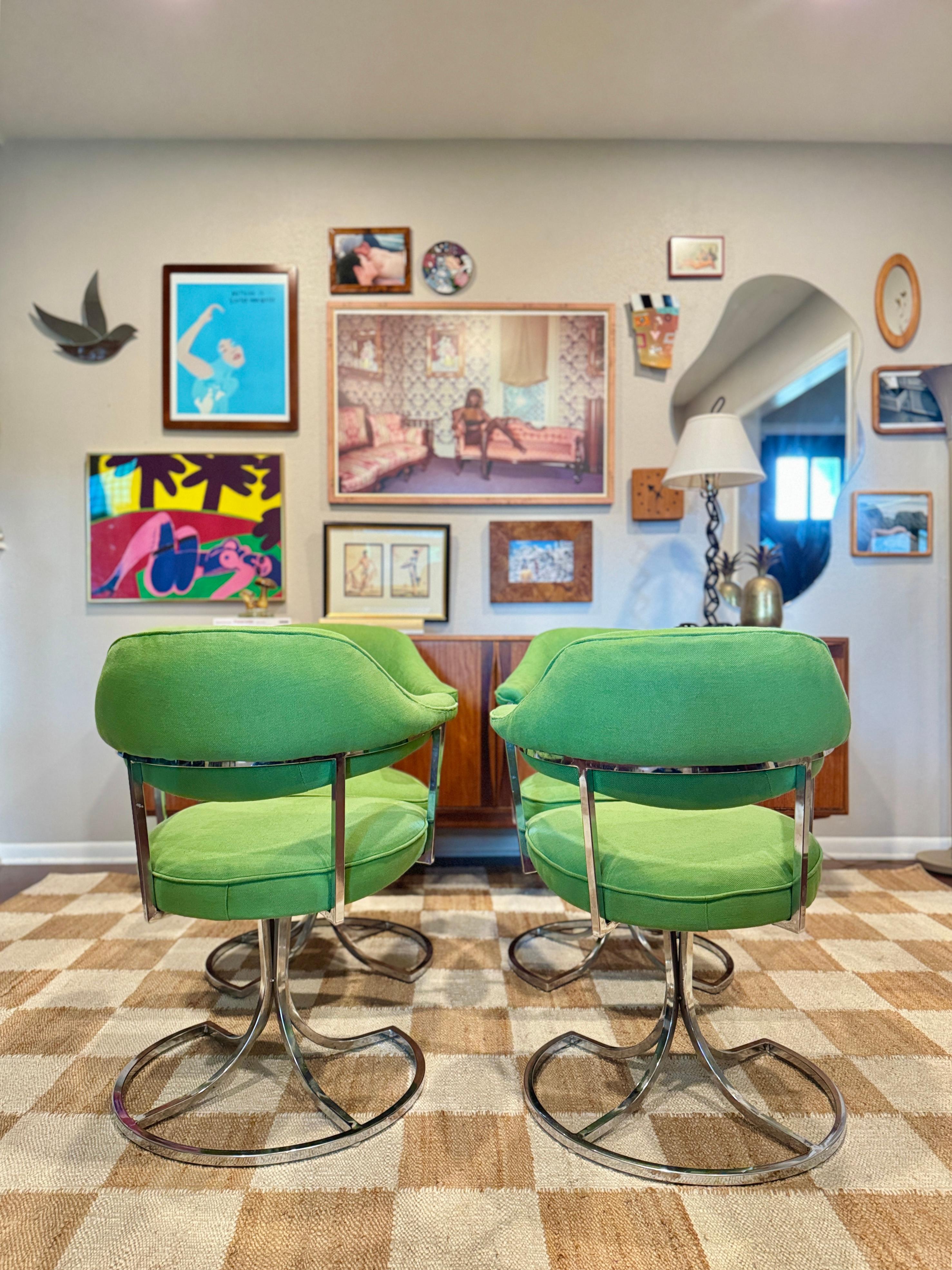 Chrome mid century modern swivel tulip chairs by Cal-Style Furniture, circa 1980s