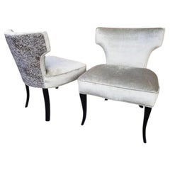 Mid Century Modern T Back Ebonized Cabriole Legs Side Chairs Newly Reupholstered