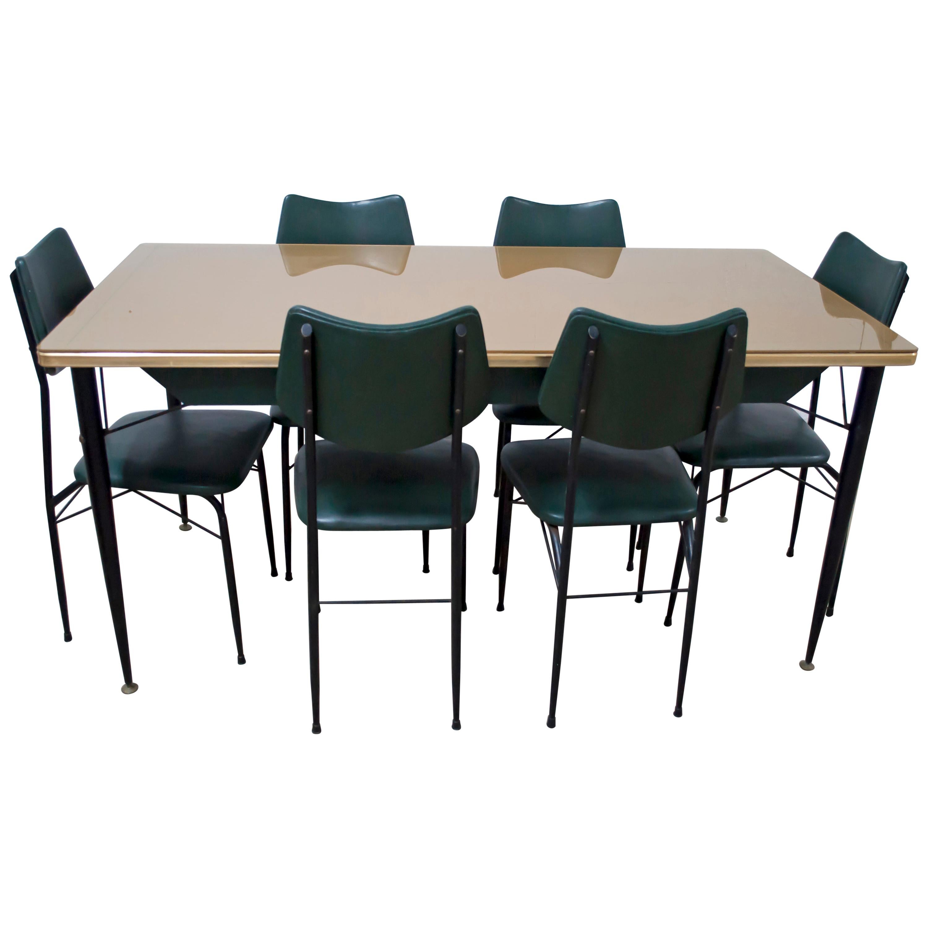 Mid-Century Modern Table and Six Chairs Italian Dining Set, 1950s