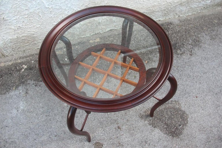 Glass Mid-Century Modern Table Coffee Italian Design Walnut Woos Round Form For Sale