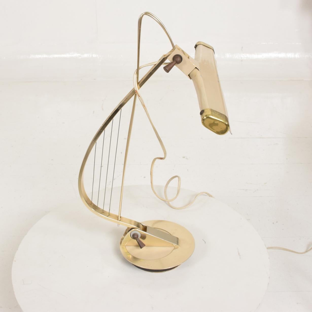 American 1960s Brass Harp Table Desk Task Lamp Sculptural Shape Style Lightolier