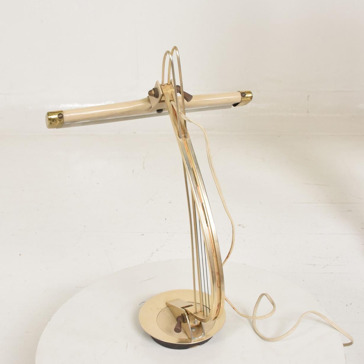 Metal 1960s Brass Harp Table Desk Task Lamp Sculptural Shape Style Lightolier