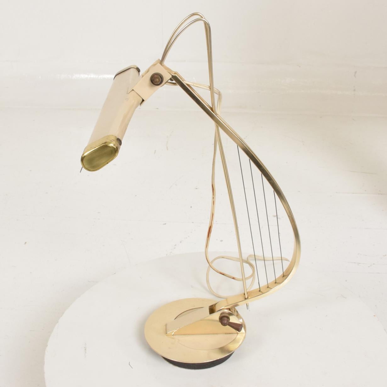 1960s Brass Harp Table Desk Task Lamp Sculptural Shape Style Lightolier 1