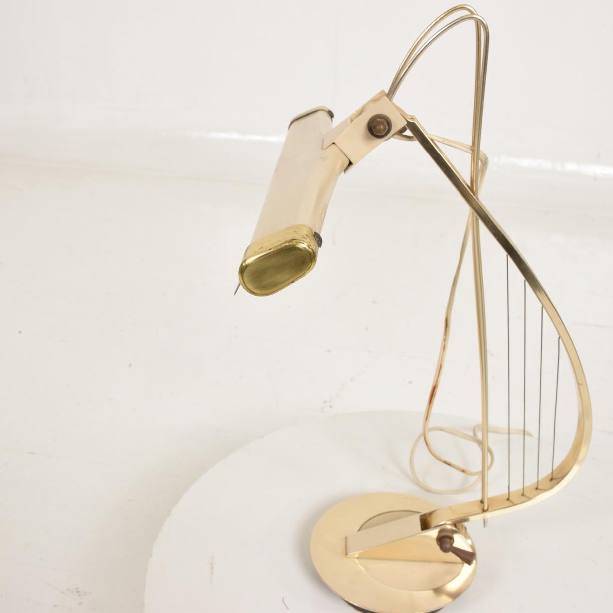 1960s Brass Harp Table Desk Task Lamp Sculptural Shape Style Lightolier 2