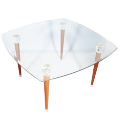 Mid-Century Modern Table, Glass Top, Walnut , by Ico Parisi Murano Glass Heads