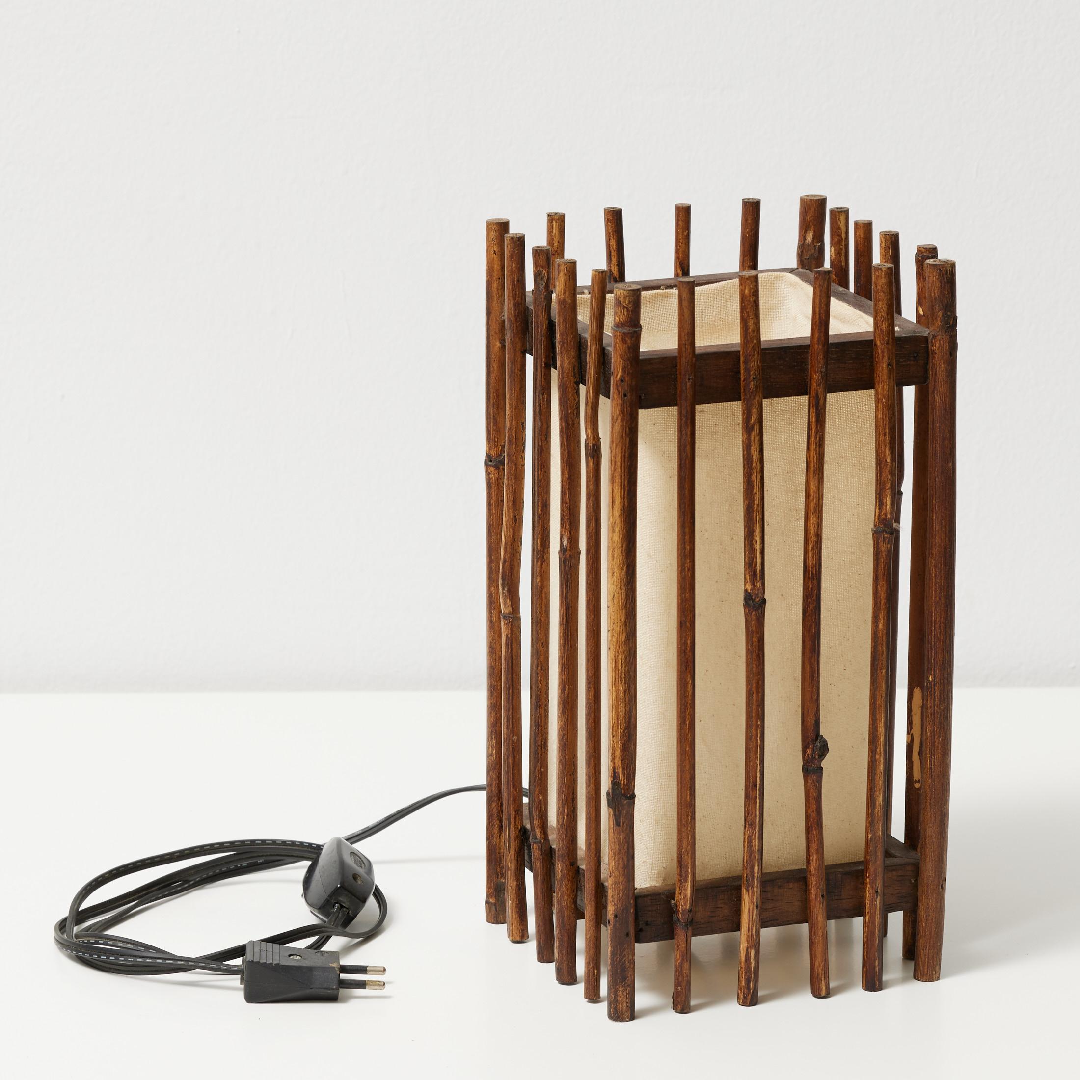 Spanish Mid-Century Modern Table Lamp – Bamboo and Linen, Circa 1950 For Sale