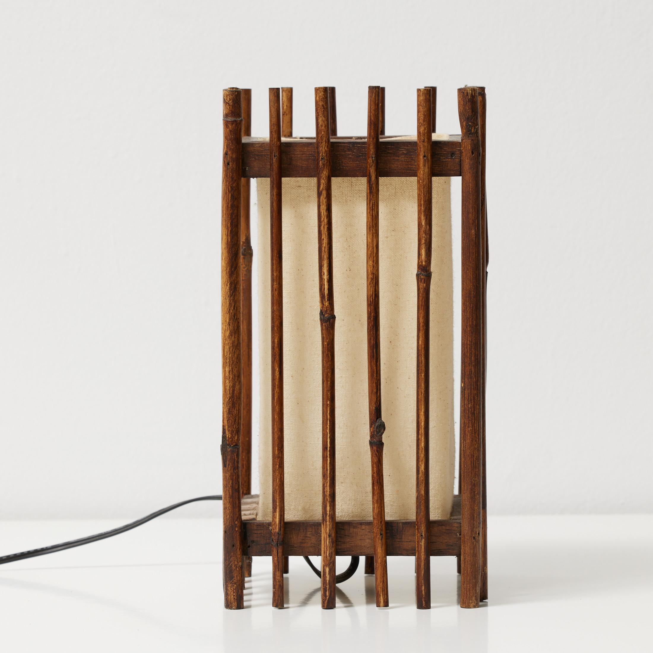 Marble Mid-Century Modern Table Lamp – Bamboo and Linen, Circa 1950 For Sale