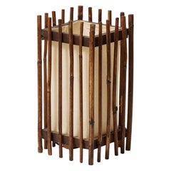 Lámpara de mesa moderna de mediados de siglo - Bambú y lino, circa 1950
