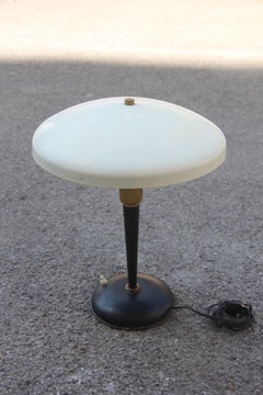 Mid-Century Modern Table Lamp Brass Metal Lacquered Italian Design White Black