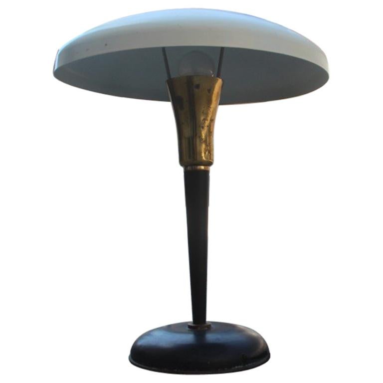 Mid-Century Modern Table Lamp Brass Metal Lacquered Italian Design White Black