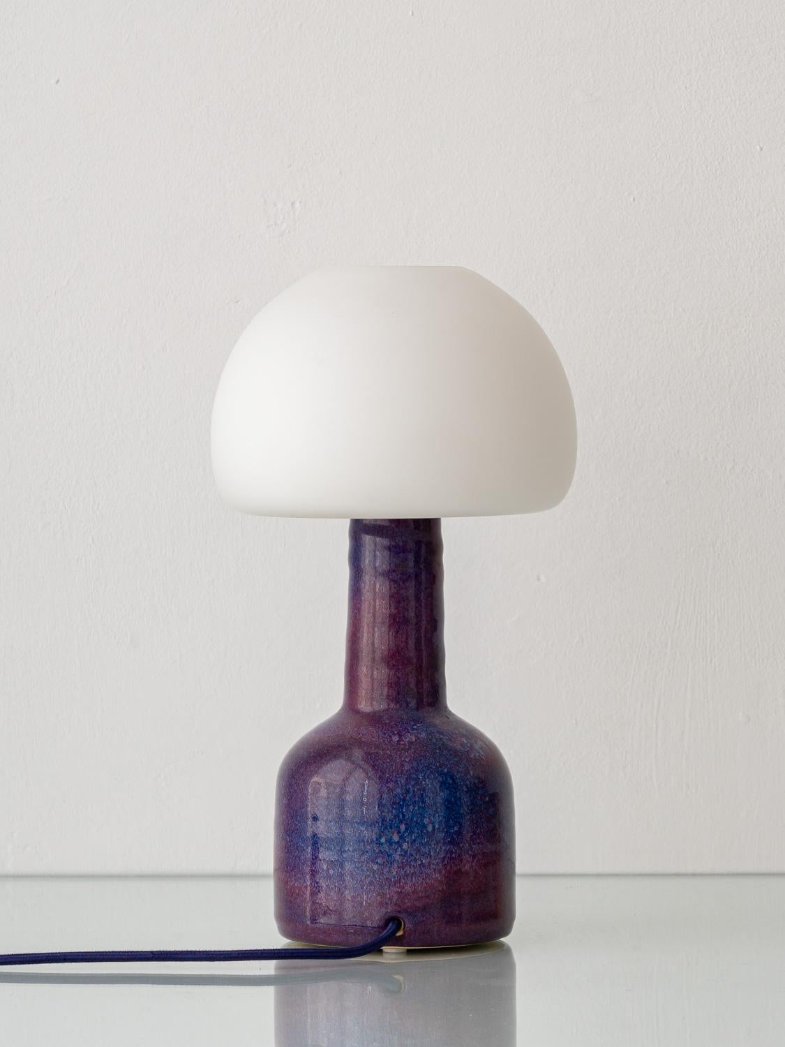 Glazed Mid-Century Modern Table Lamp by Jaap Ravelli with Opaline Glass Mushroom Shade For Sale