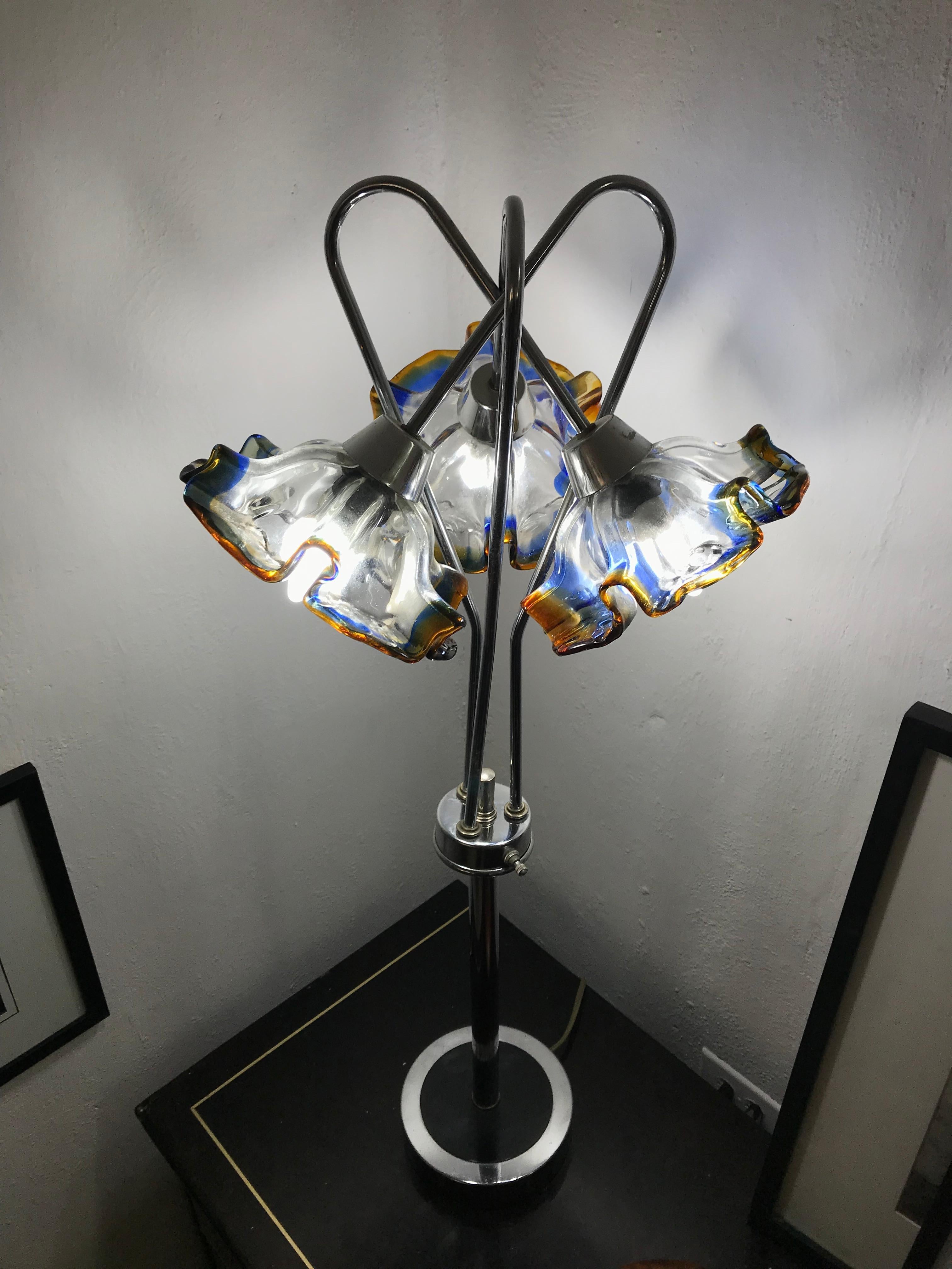 Mid-Century Modern Table Lamp by Mazzega in Murano Glass and Chrome, circa 1970 For Sale 5