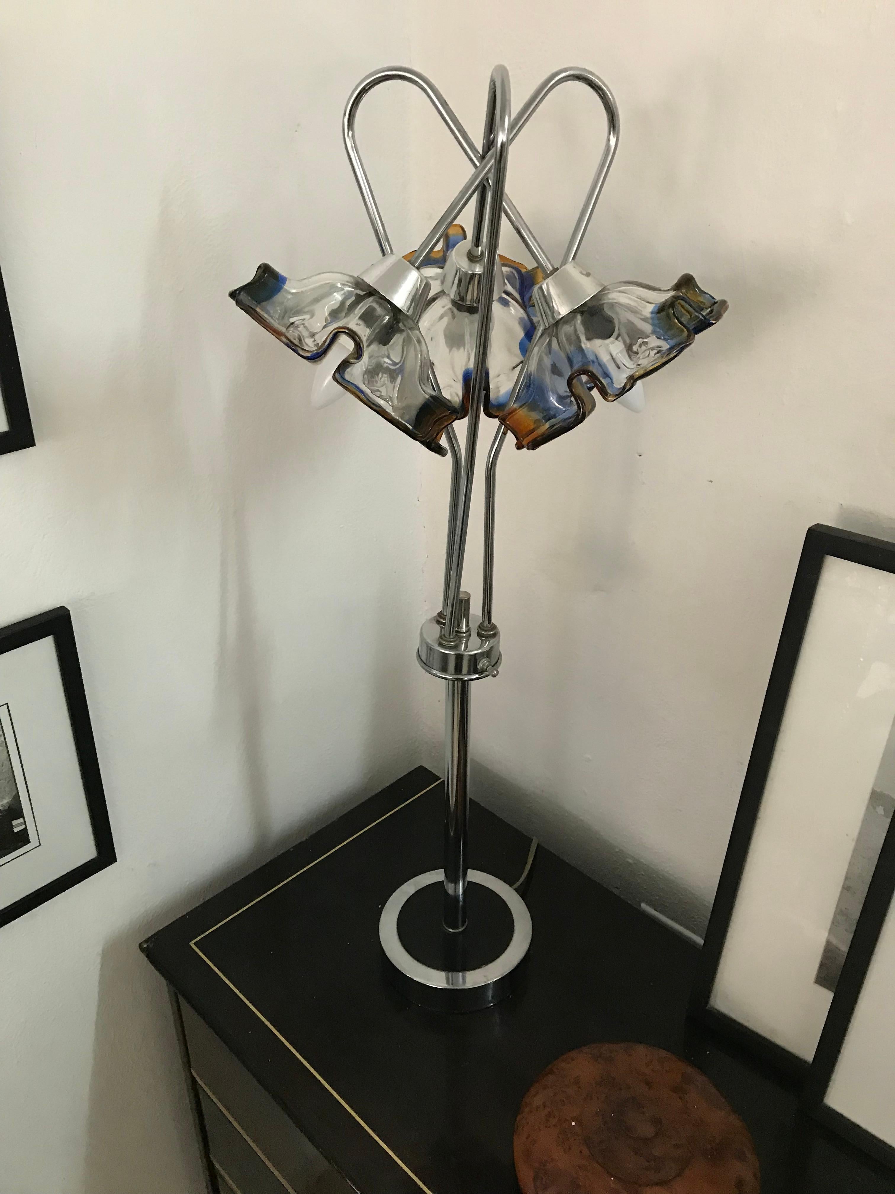 Mid-Century Modern Table Lamp by Mazzega in Murano Glass and Chrome, circa 1970 For Sale 7
