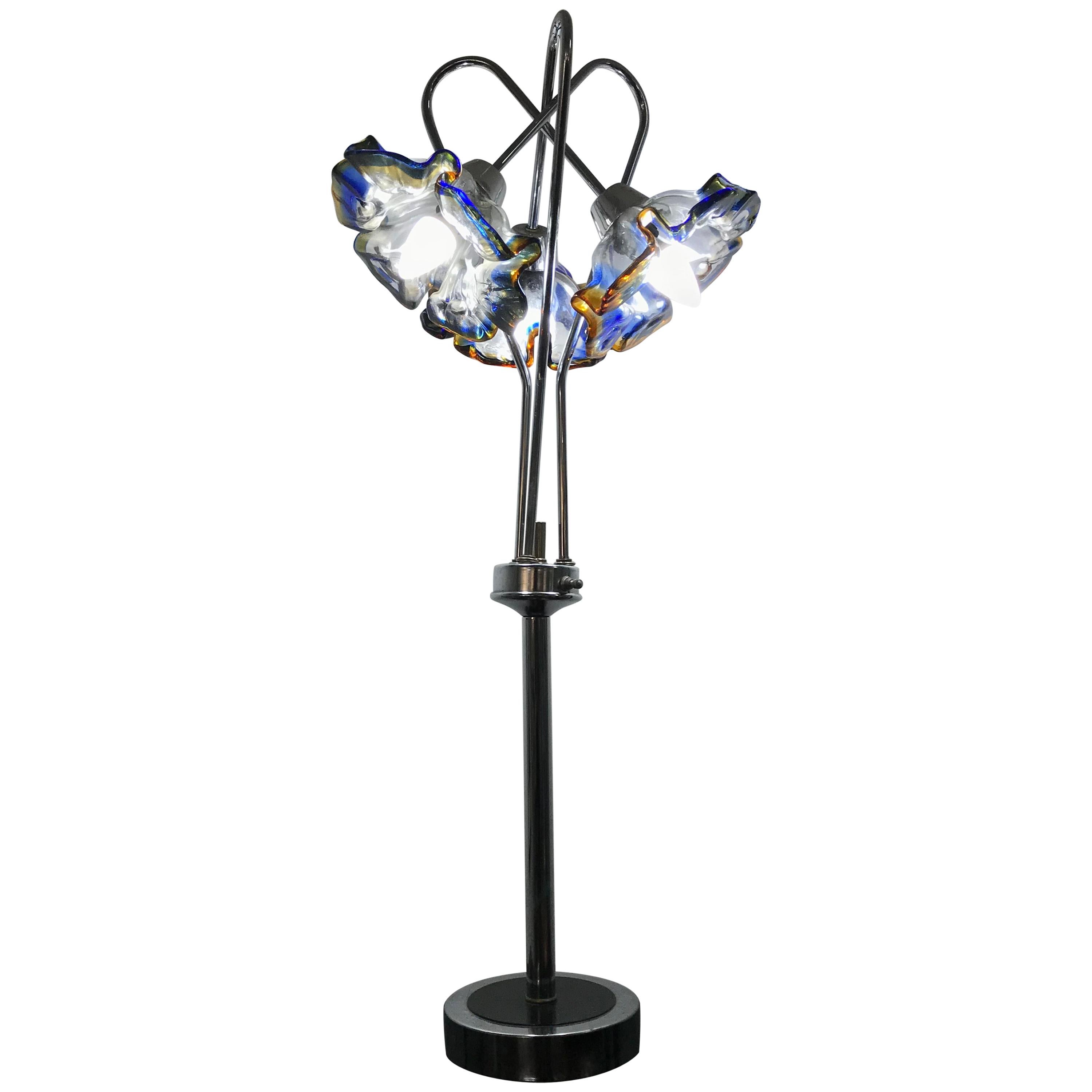 Mid-Century Modern Table Lamp by Mazzega in Murano Glass and Chrome, circa 1970
