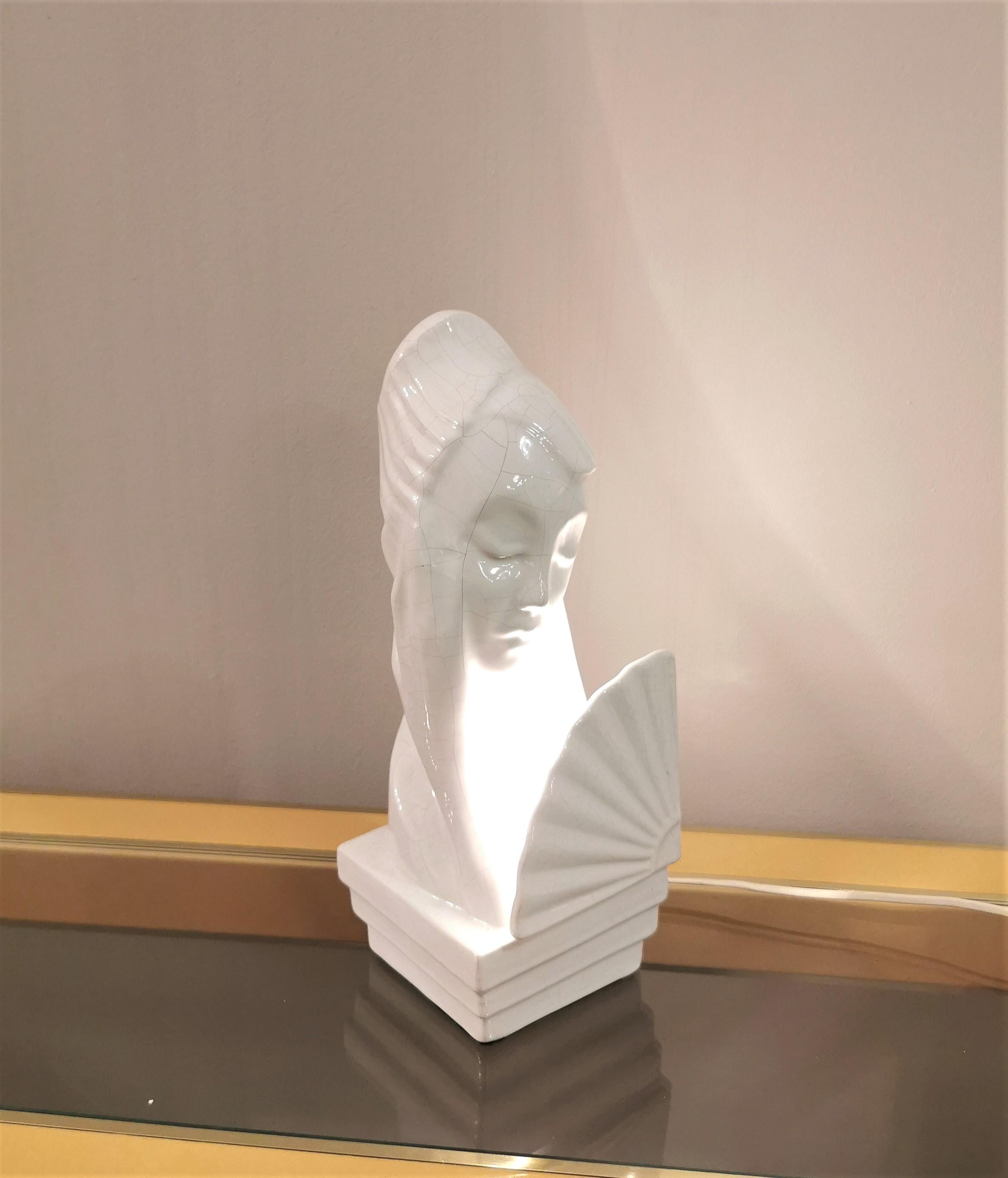 Mid Century Modern Table Lamp Lighting Sculpture Ceramic Italian Design 1980s 2