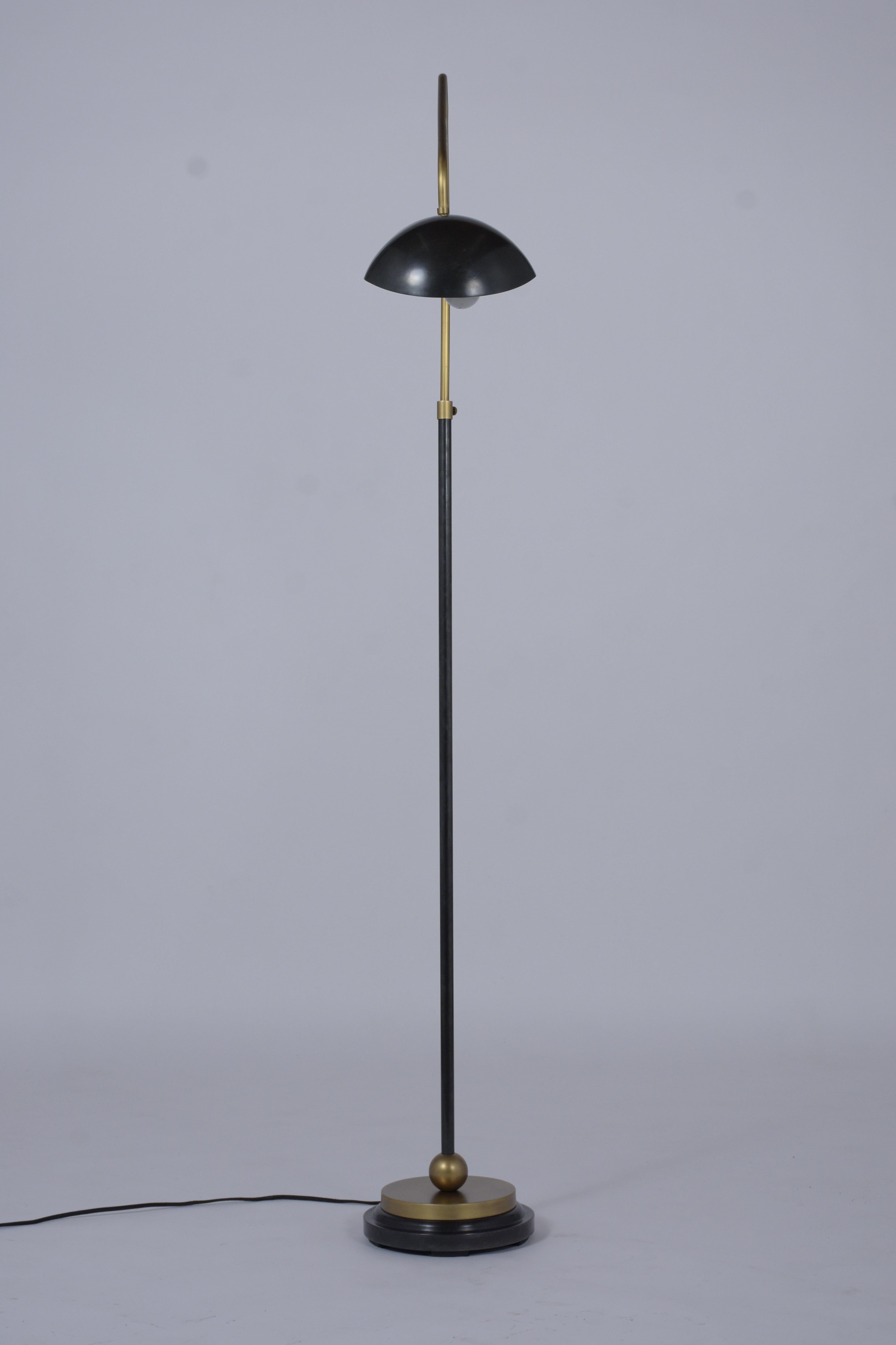 Jacobean Mid-Century Modern Brass Floor Lamp with Adjustable Dimmer For Sale