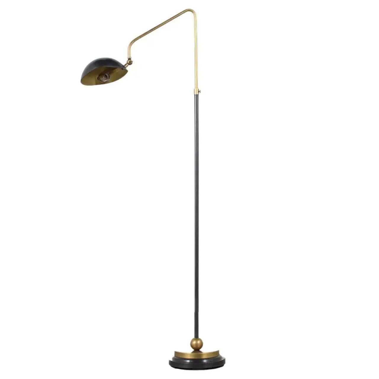 Patinated Mid-Century Modern Brass Floor Lamp with Adjustable Dimmer For Sale