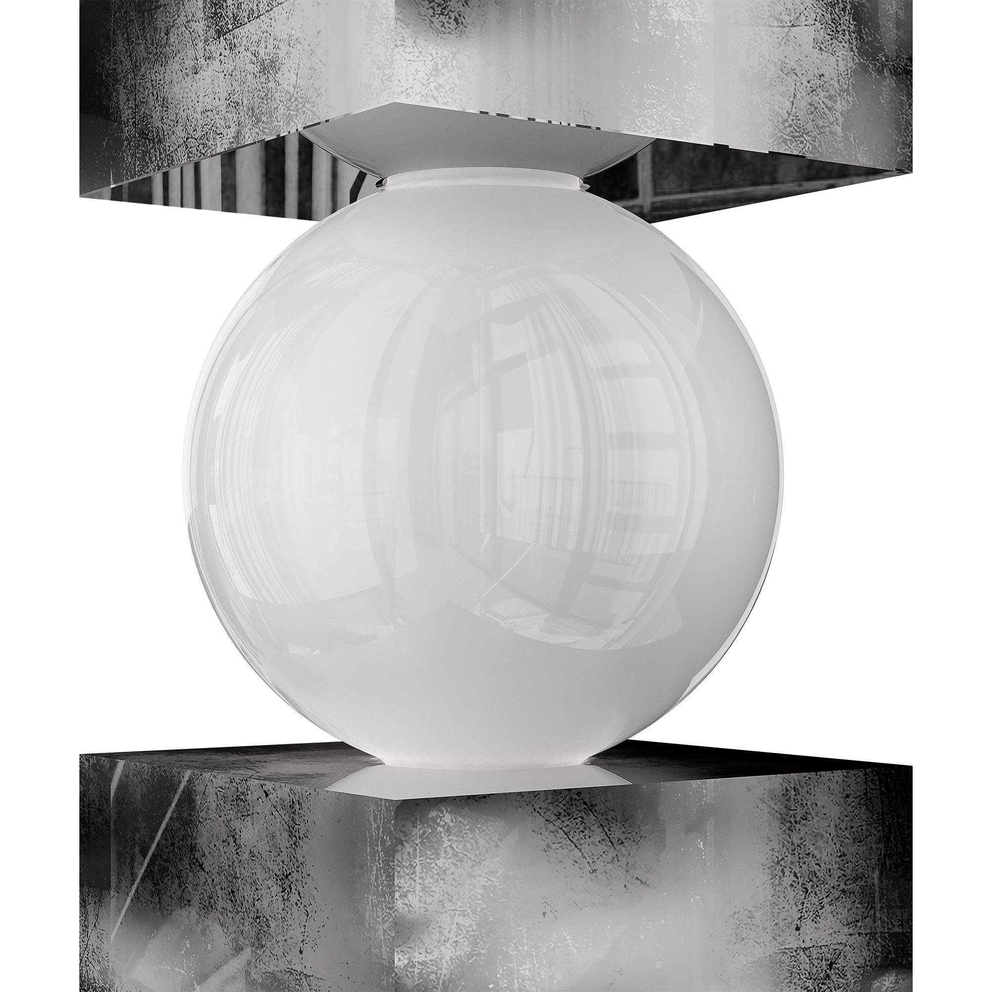 Contemporary Mid-Century Modern Table Lamp, Geometric Shape Silver Leaf & Frosted Glass Light For Sale