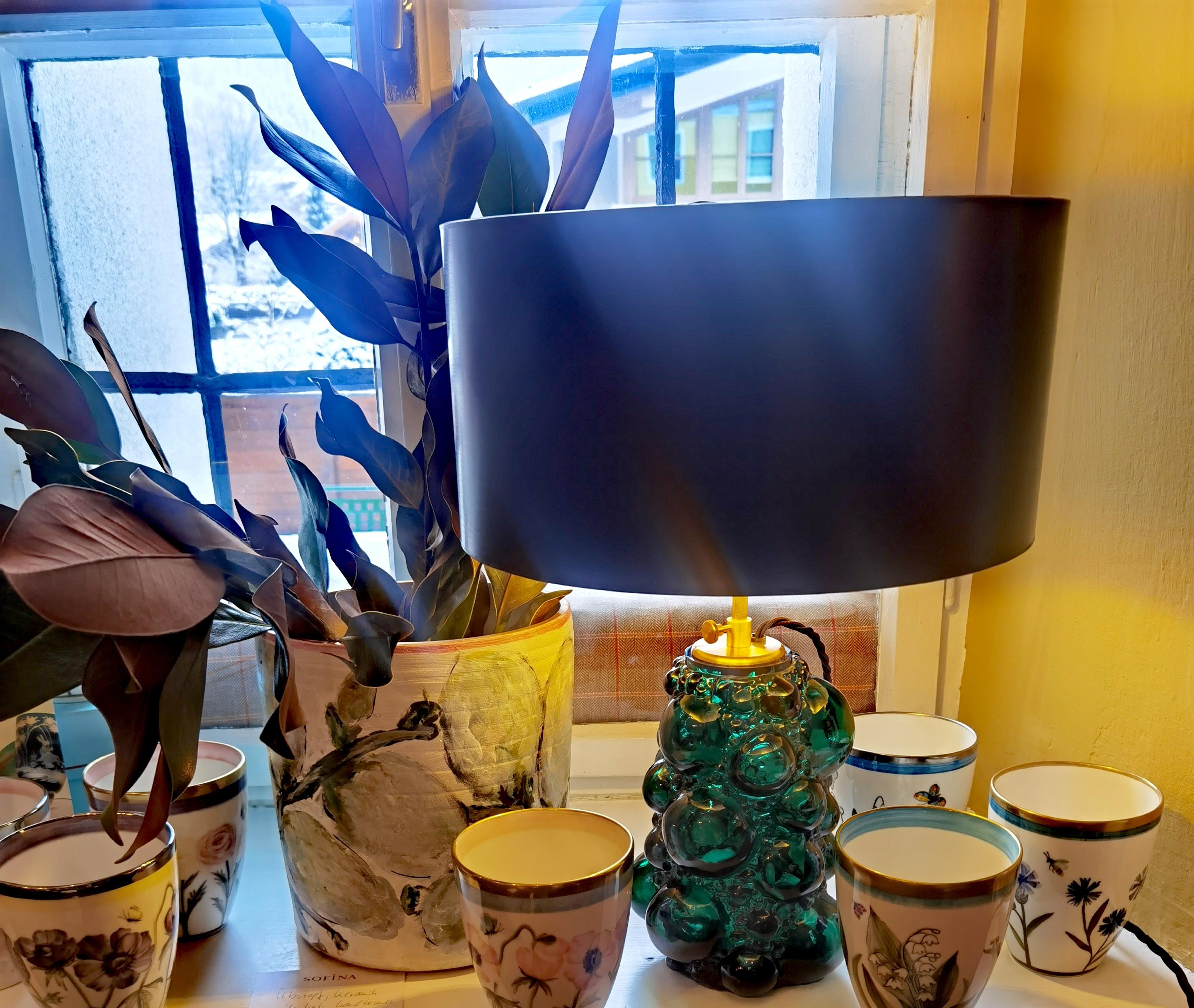 Mid-Century Modern Table Lamp Germany Green Crystal In Excellent Condition In Kitzbühel, Tirol