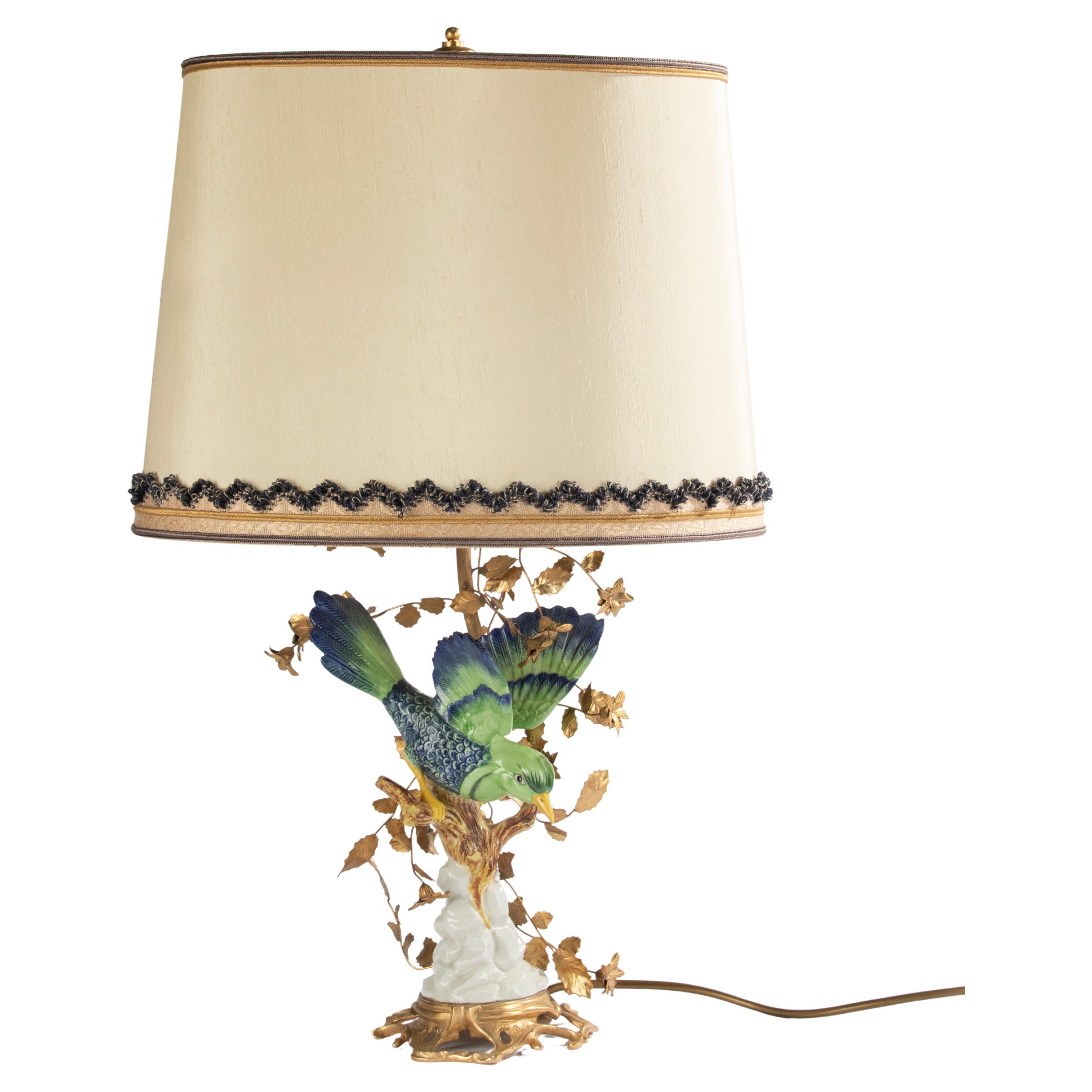 Mid-Century Modern Tischlampe - Giulia Mangani - Sèvres Stil Porzellan Vogel  im Angebot