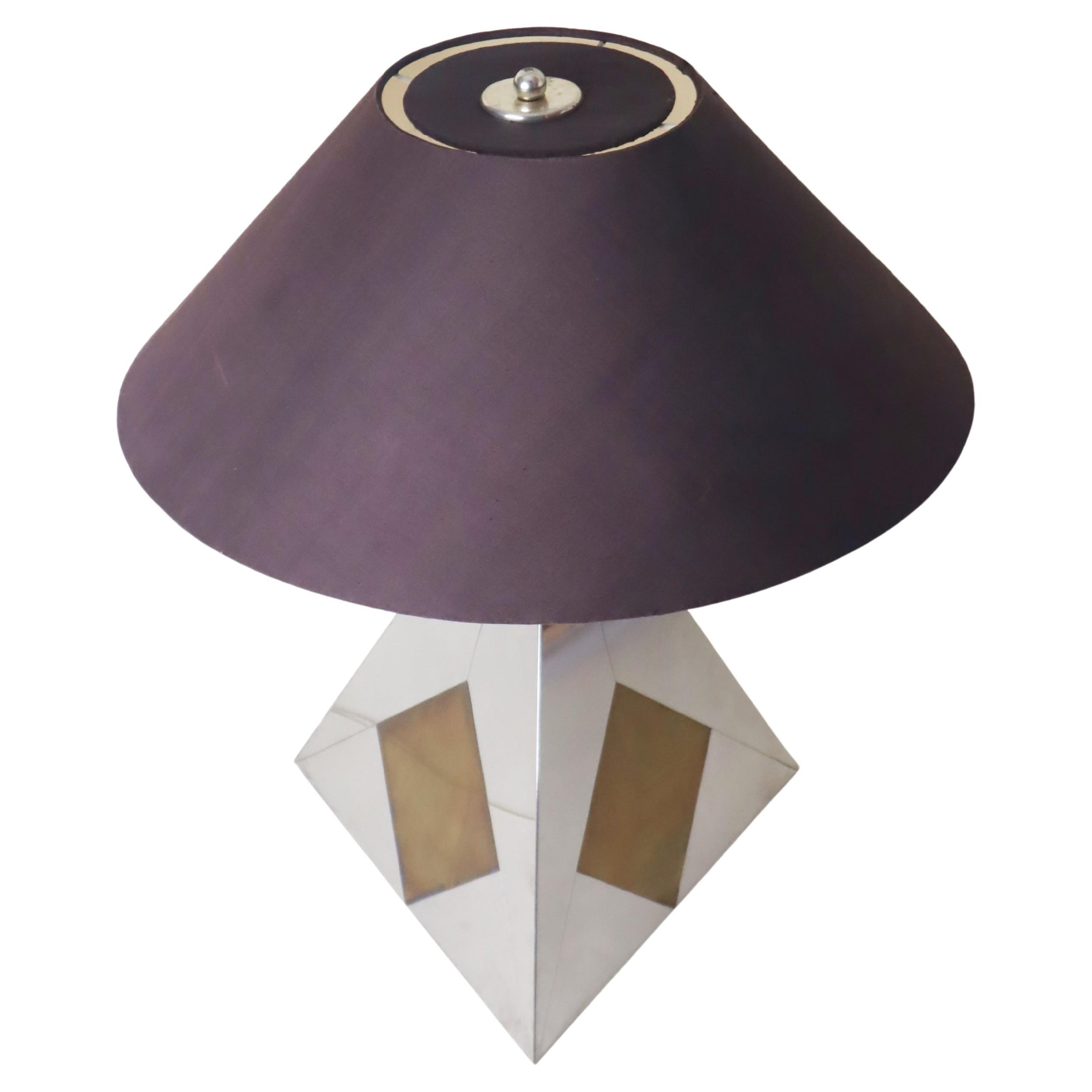 Mid-Century Modern Table lamp in Bicolor Metal and Silk Lampshade, France 1960s