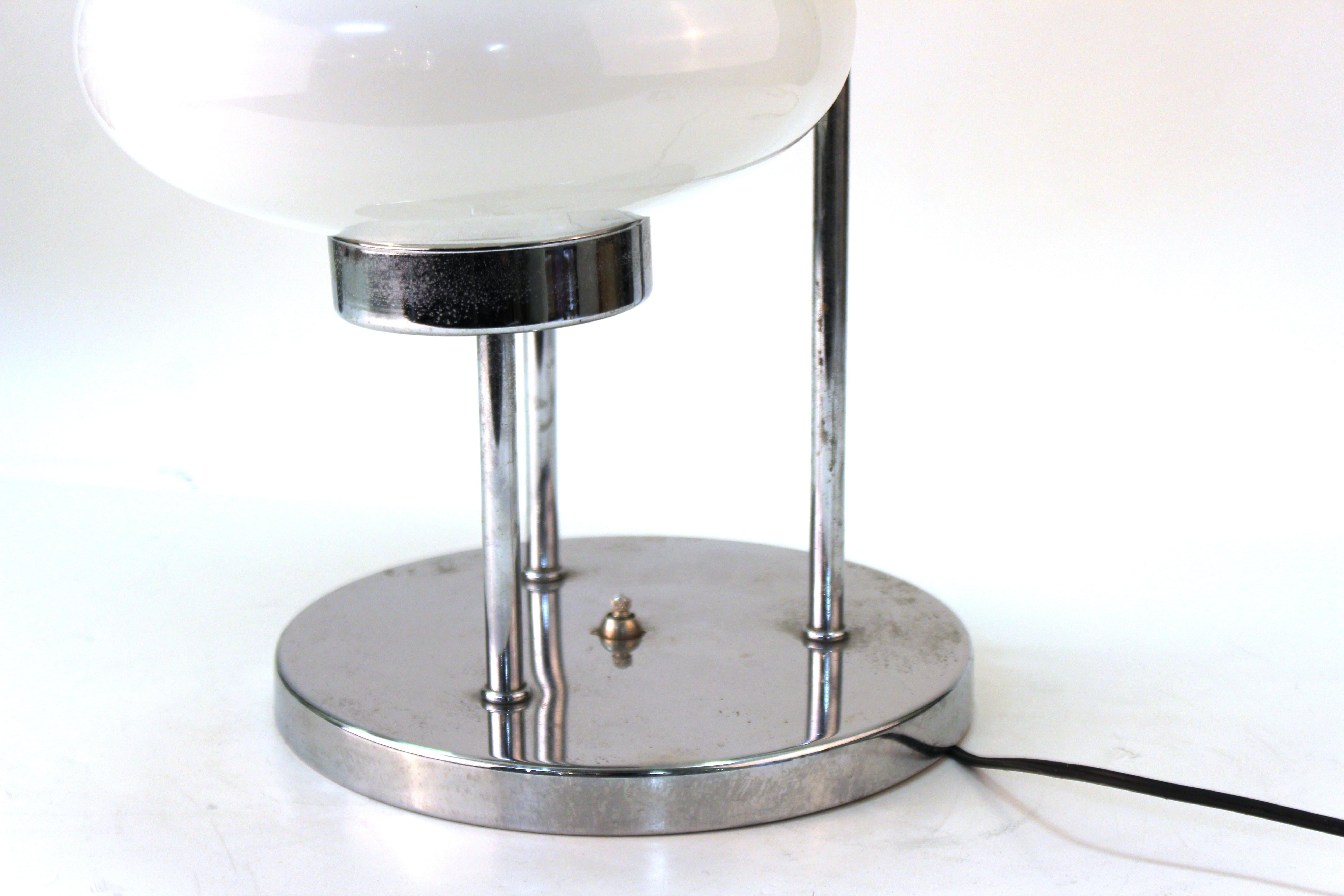 Glass Mid-Century Modern Table Lamp in Chrome with Domed Lights