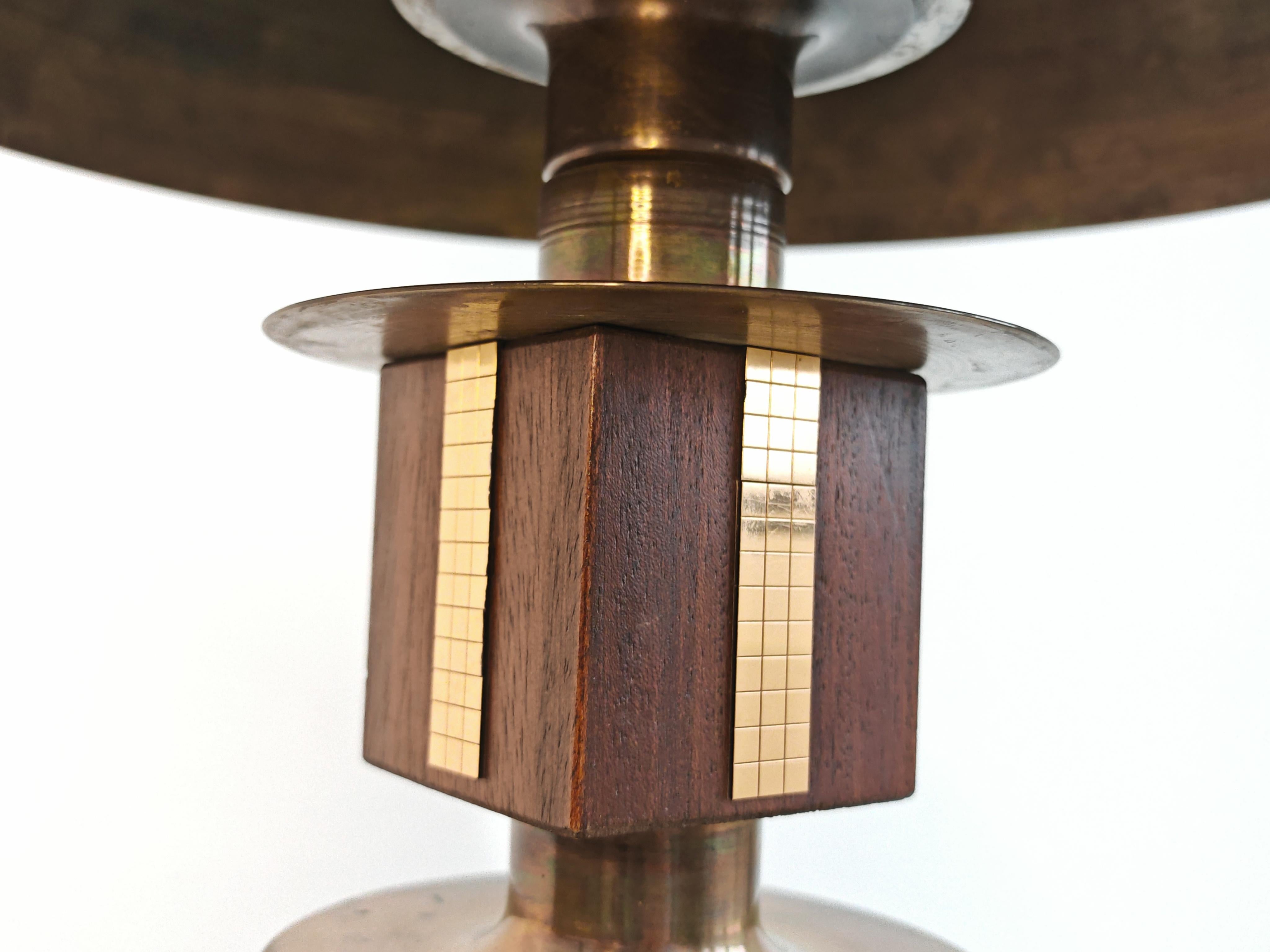 Mid Century Modern Table Lamp in mahogany and brass, Italy 1960s en venta 6
