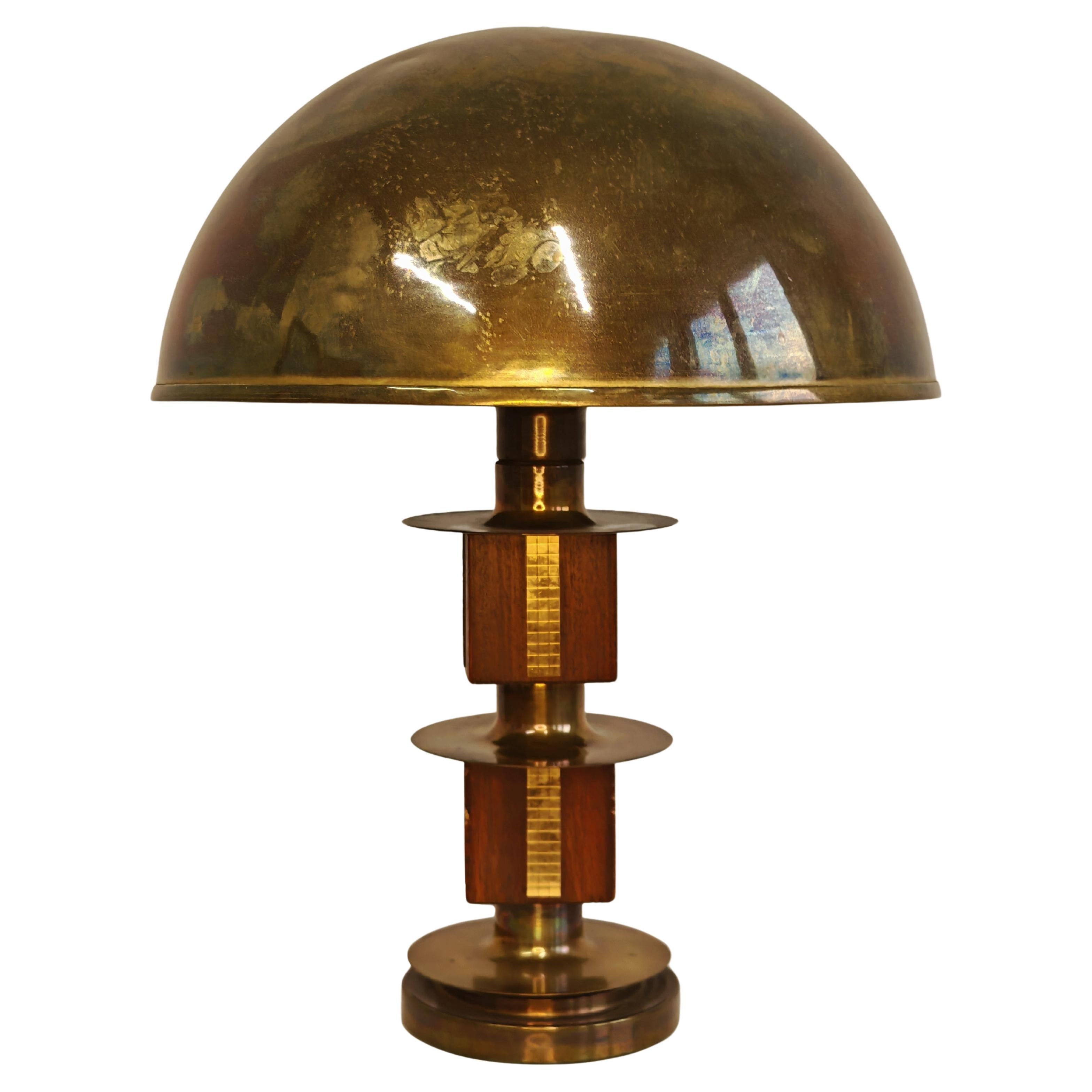 Mid Century Modern Table Lamp in mahogany and brass, Italy 1960s