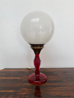 Mid-Century Modern Table Lamp in Sommerso and Reticello Murano Glass, ca. 1940