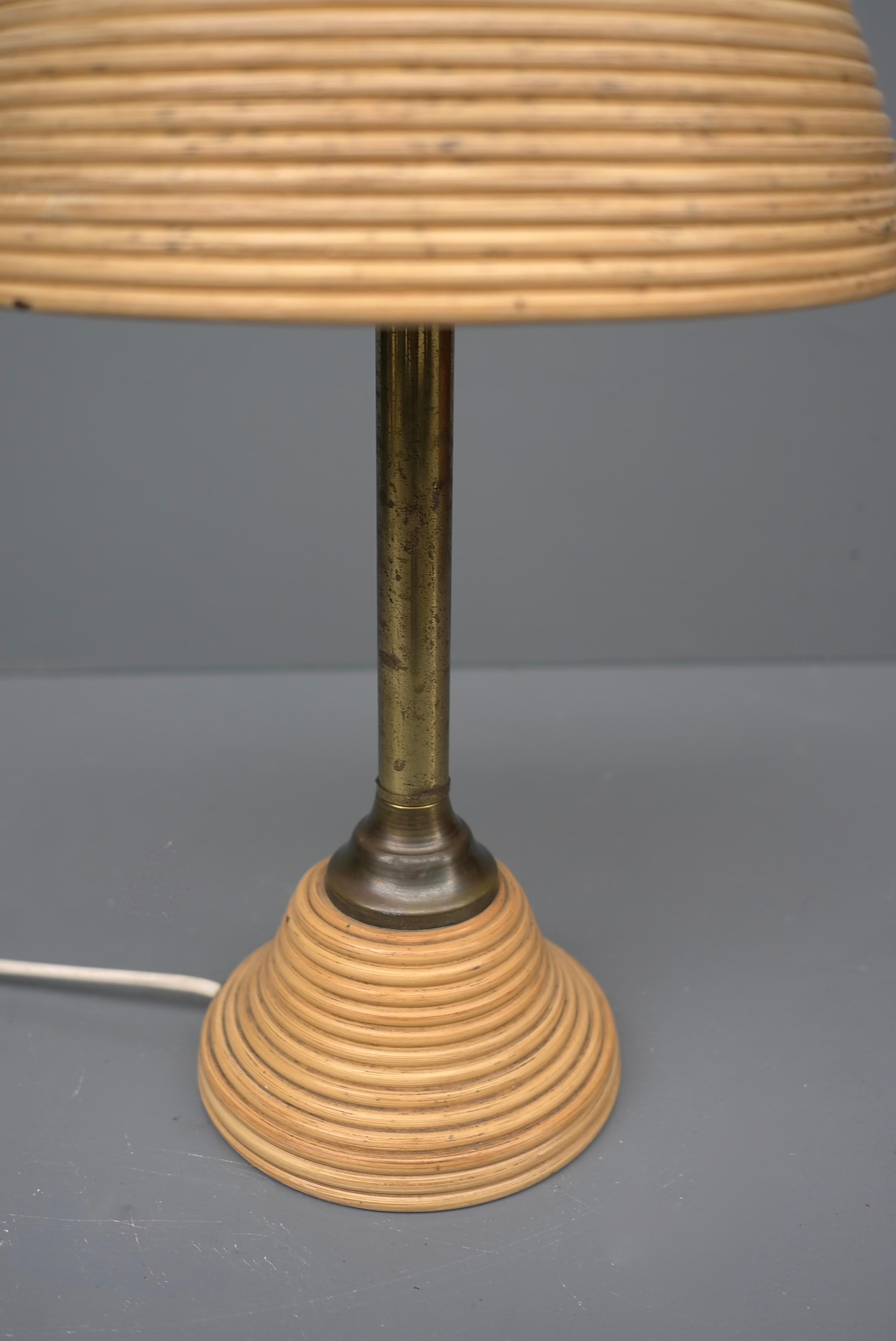 Late 20th Century Mid-Century Modern Table Lamp in Wood, Bamboo and Brass