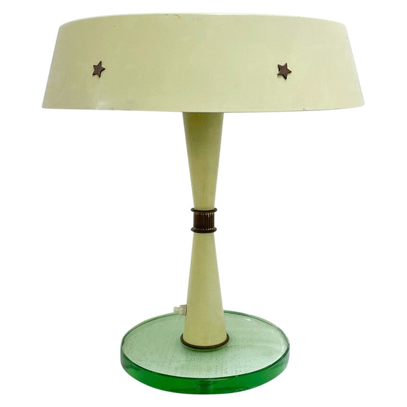 Lámpara de mesa moderna de mediados de siglo, metal y cristal, Italia, años 50