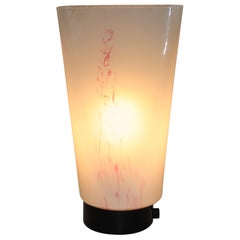 Mid-Century Modern Table Lamp Murano Blown White Glass with Pink "Murrine"