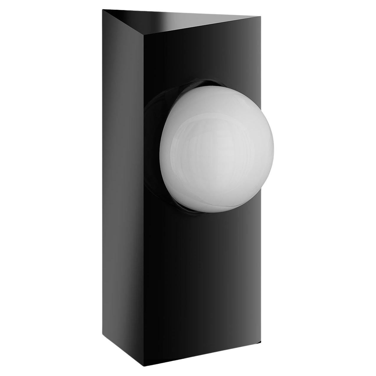 Mid-Century Modern Table Lamp Triangular Shape Black Lacquer Globe White Glass