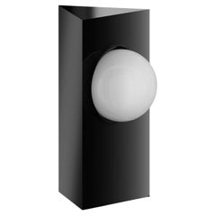 Mid-Century Modern Table Lamp Triangular Shape Black Lacquer Globe White Glass